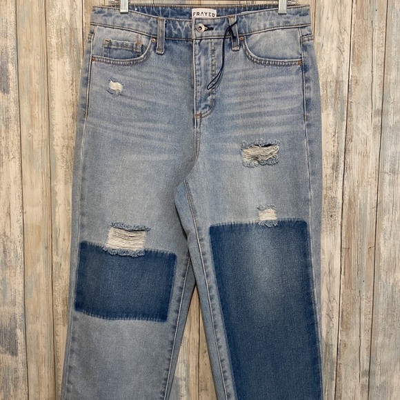 FRAYED High Rise Ankle Straight Color Block Two Tone Jeans | Size 29  NWOT - Picture 9 of 15